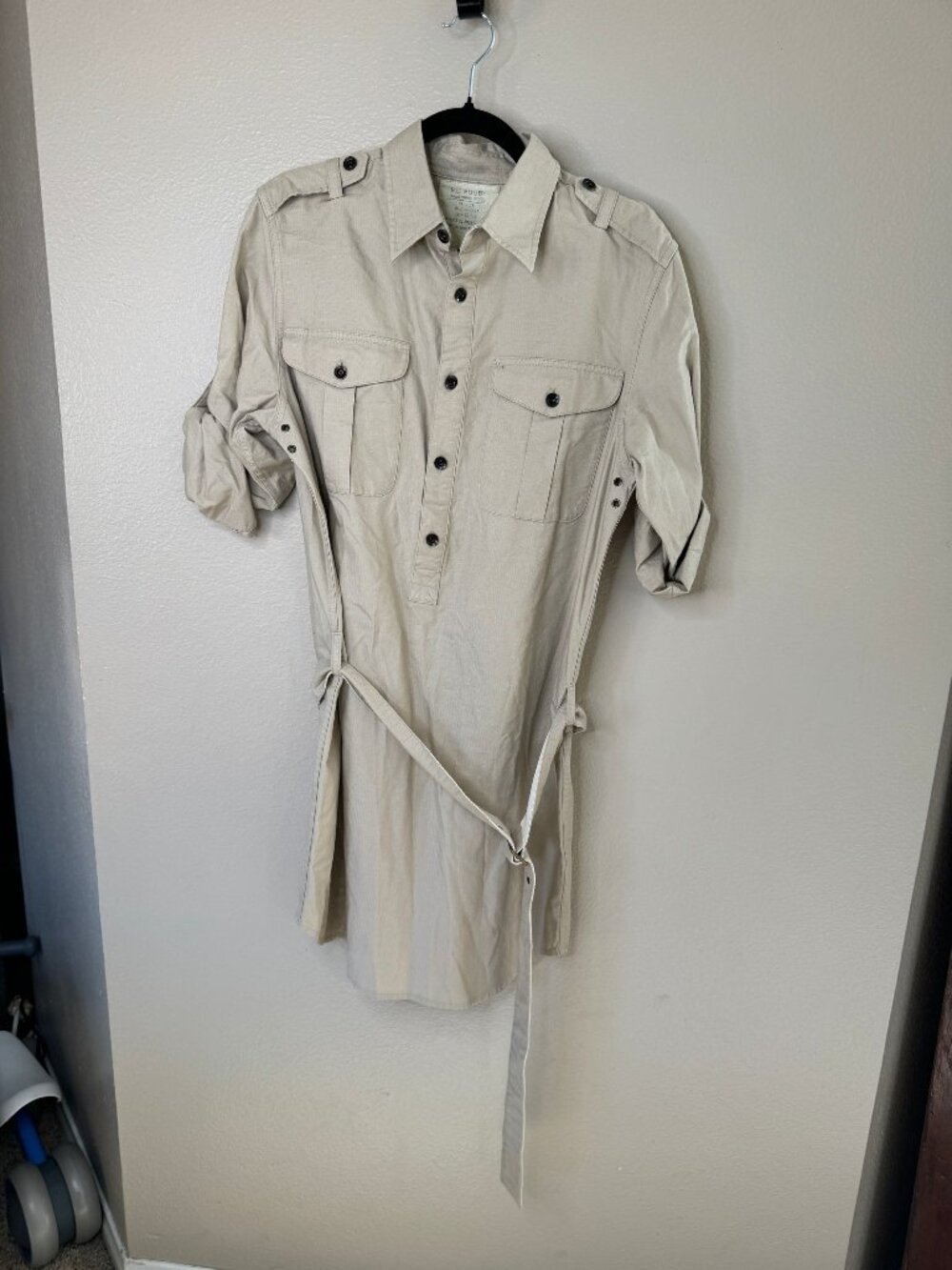 R.L. Rugby Womens Beige Lightweight Cotton Workwear Button-Down Dress Belt Large